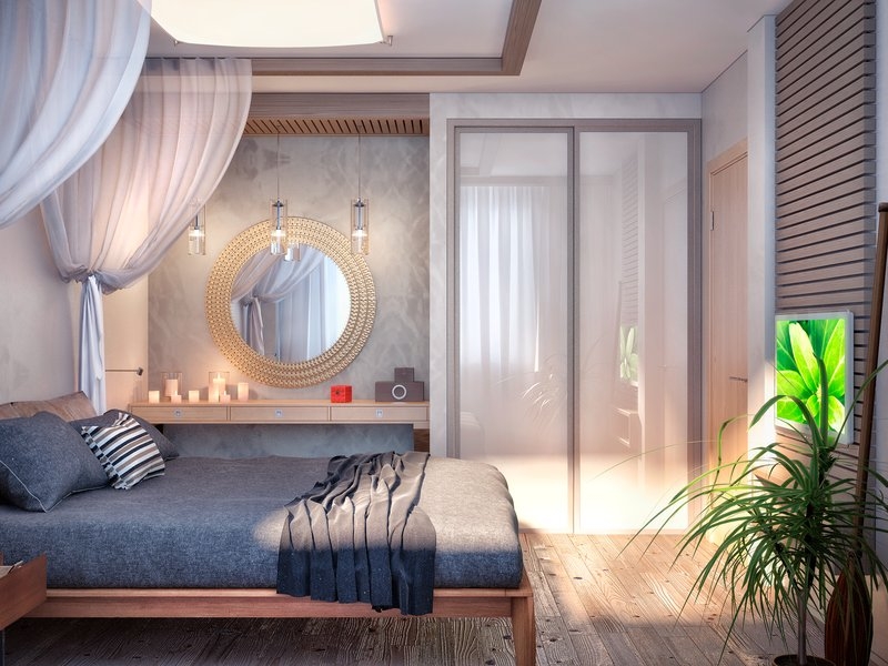 Спальня со встроенным шкафом - Дизайн интерьера квартиры в г. Сургут, ул. Югорская 102 кв. м.