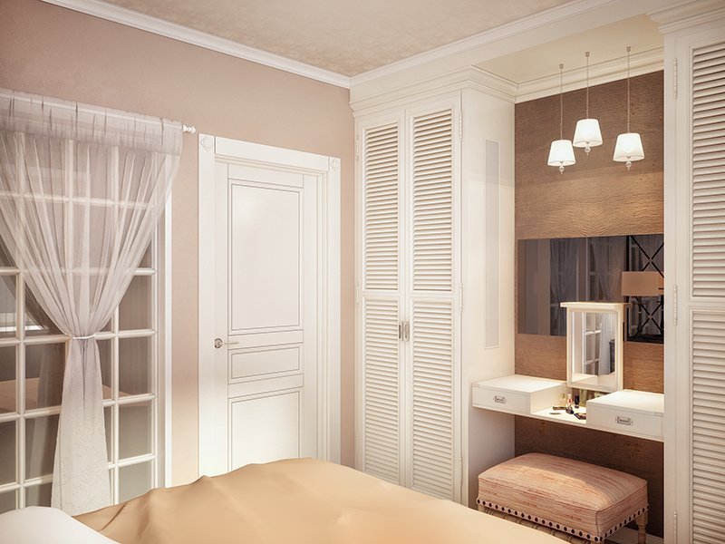 Белые двери в спальне - Дизайн интерьера квартиры г. Сургут 116 кв. м.