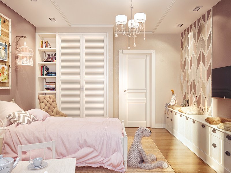Детская комната со встроенным шкафом - Дизайн интерьера квартиры г. Сургут 116 кв. м.