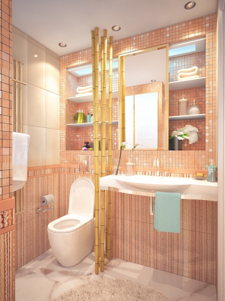 Декоративный бамбук  в ванной комнате - Дизайн интерьера квартиры г. Салехард