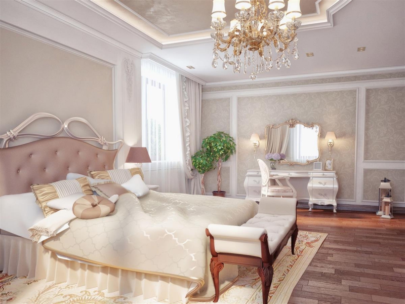 Светлая спальня в классическом стиле - Дизайн интерьера коттеджа в пос. Суходолье 180 кв. м.