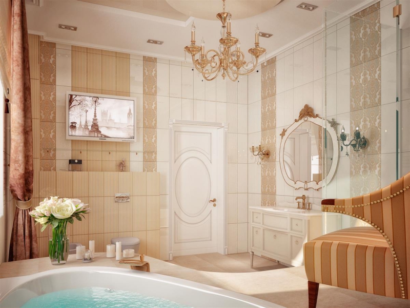 Телевизор в ванной комнате - Дизайн интерьера коттеджа в пос. Суходолье 180 кв. м.