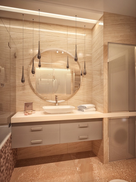 Встроенная подсветка в ванной - Дизайн интерьера квартиры в современном жилом комплексе г.Тюмень 100 кв.м.