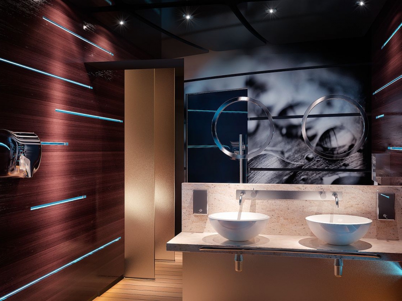 Интерьер туалетной комнаты - Дизайн интерьера кафе «Saint Tropez»  440 кв. м.