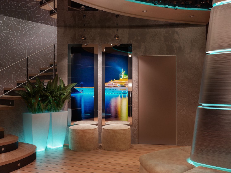 Колонна с подсветкой - Дизайн интерьера кафе «Saint Tropez»  440 кв. м.