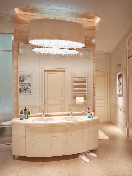 Керамогранит на полу в ванной - Дизайн интерьера квартиры на ул. Пржевальского  г. Тюмень на 219 кв. м.