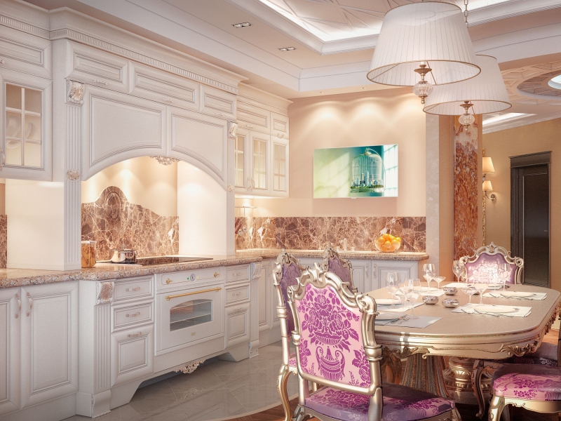 Классический белый кухонный гарнитур - Дизайн интерьера квартиры в АЖК «Паруса»