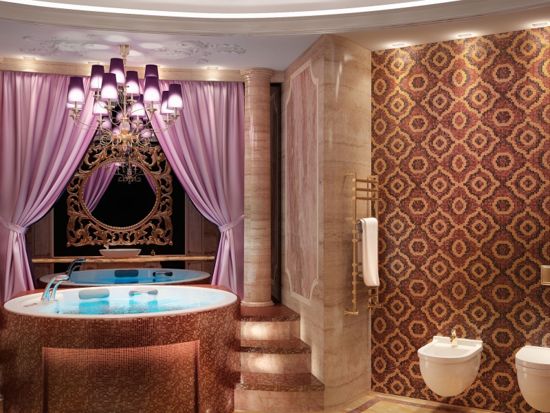 Мозаичное панно в ванной - Дизайн интерьера квартиры в АЖК «Паруса»