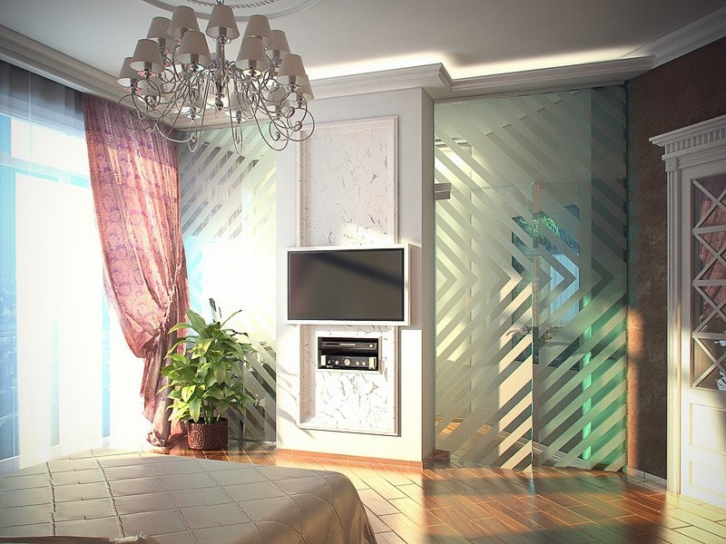 Спальня со стеклянной дверью  - Светлый и просторный дизайн квартиры