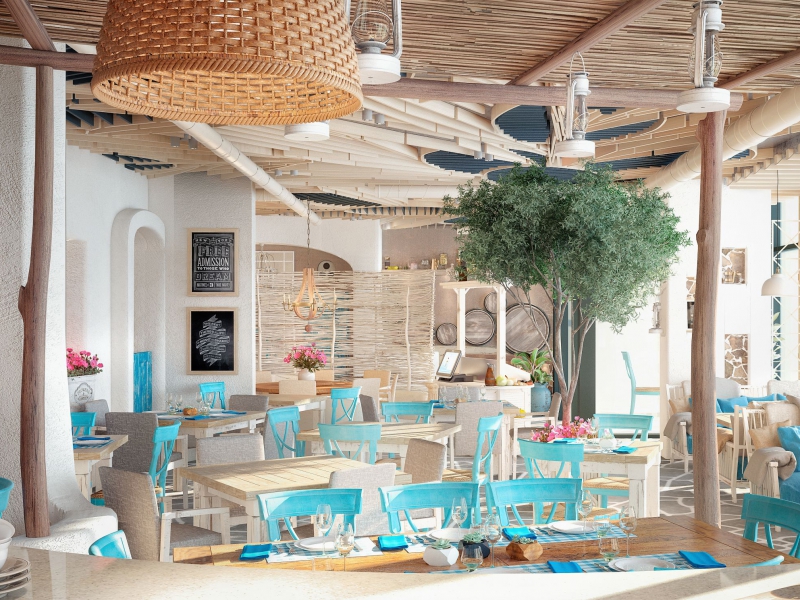 Атмосфера курорта в интерьере - Дизайн интерьера греческой таверны «Парнас» в Тюмени