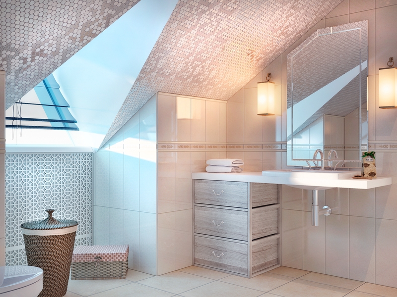 Интерьер ванной комнаты с мансардным окном - Дизайн интерьера коттеджа Патрушева, ул. Зеленая