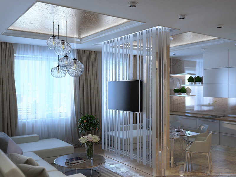 Зеркальная перегородка в гостиной - Дизайн интерьера квартиры г. Нижневартовск, ХМАО-Югра