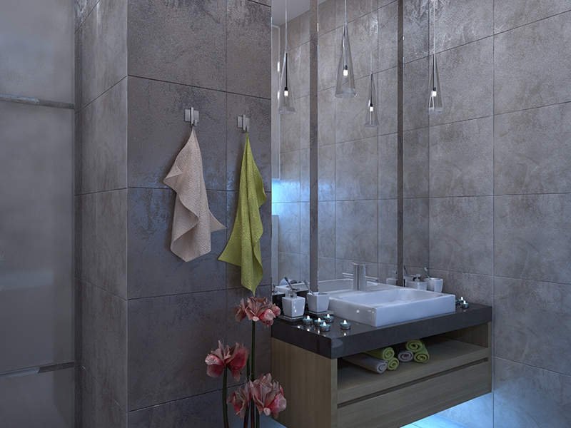 Большое зеркало в ванной комнате - Дизайн интерьера квартиры г. Нижневартовск, ХМАО-Югра