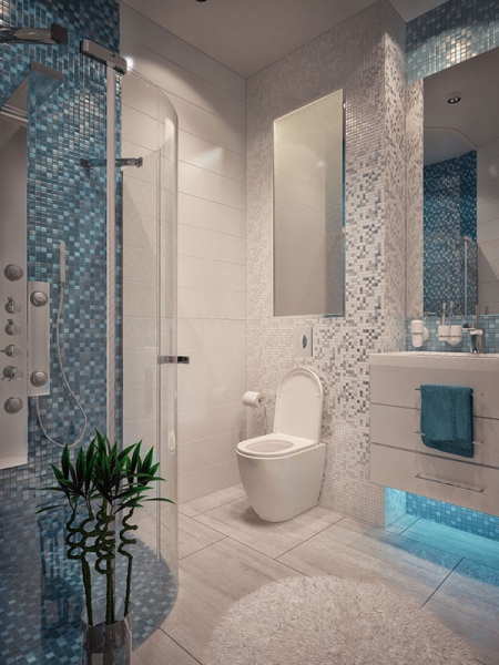 Мозаика в интерьере ванных комнат (56 фото)
