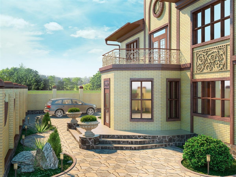 Фасад с коваными элементами - Ландшафтное проектирование территории загородного дома