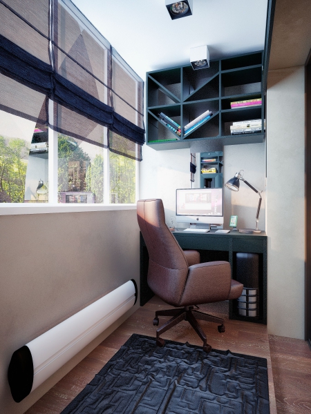 Рабочий кабинет на балконе - Дизайн интерьера квартиры г. Сургут ул. Григория Кукуевицкого
