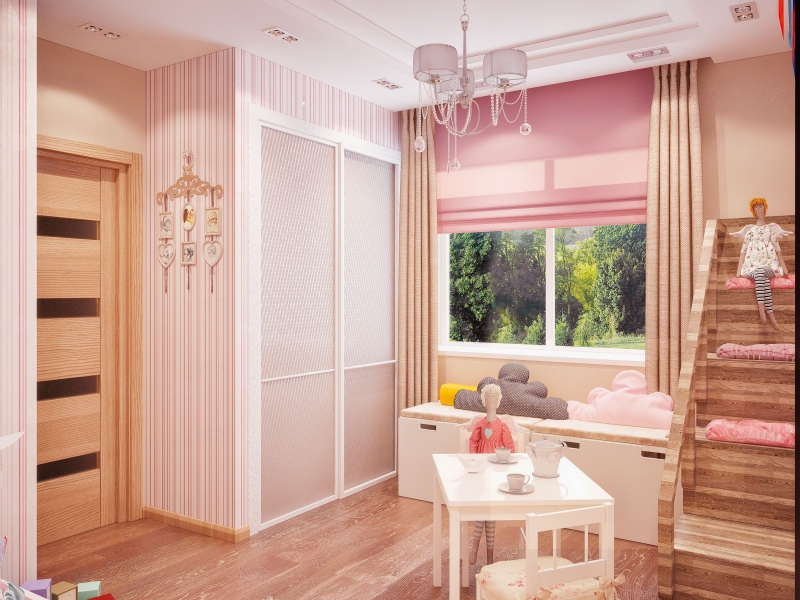 Детская комната для девочки в розовом цвете - Дизайн интерьера квартиры г. Сургут ул. Григория Кукуевицкого