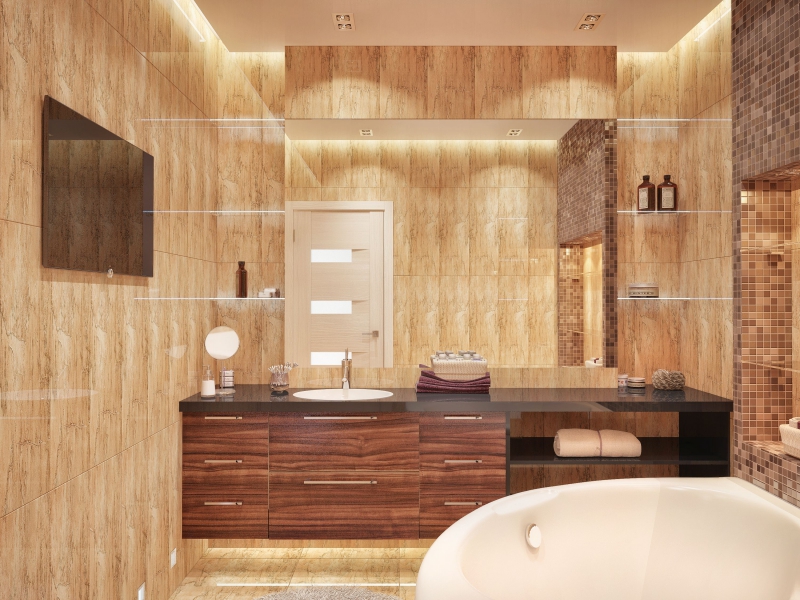 Телевизор в ванной комнате - Дизайн интерьера квартиры г. Сургут ул. Григория Кукуевицкого