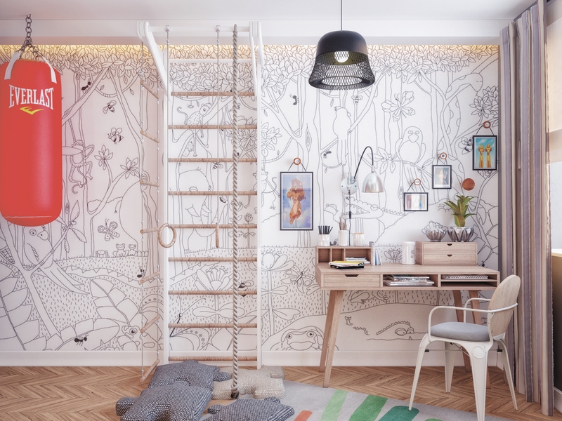 Детская мальчика-джунгли - Дизайн интерьера двухуровневой квартиры, ул.Самарцева