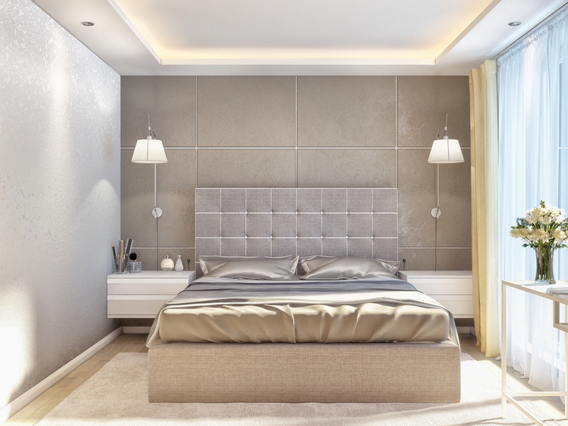 Спальня с декоратиным изголовьем - Дизайн интерьера квартиры, Европейский мкрн