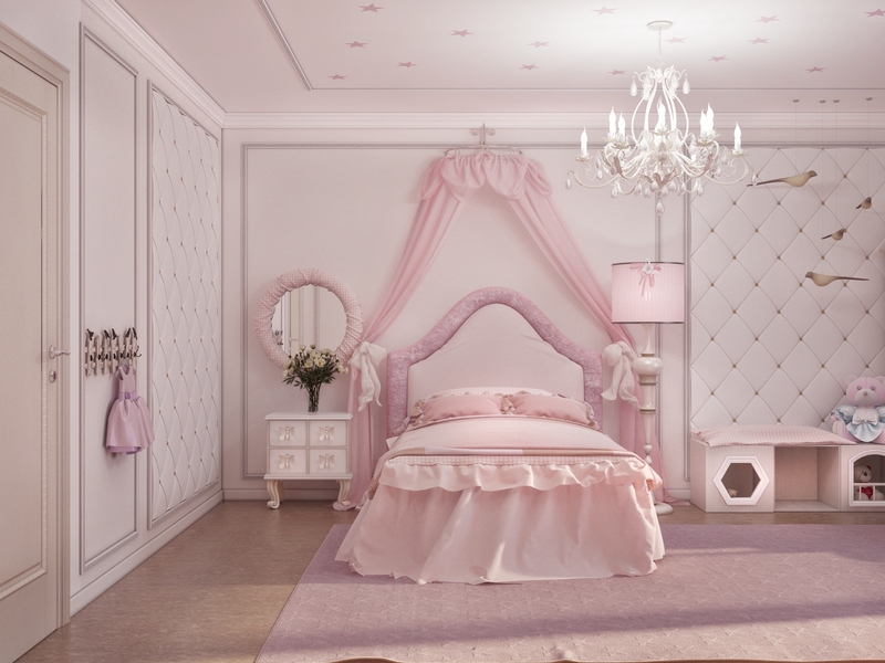 Розовая детская для девочки с балдахином - Дизайн интерьера квартиры, Червишевский тракт