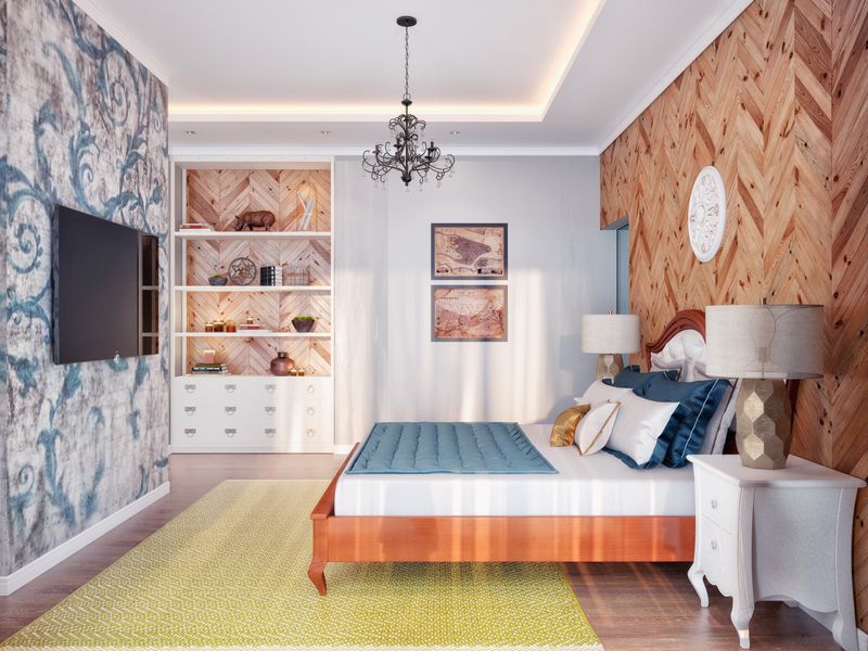 Спальня декорированная деревом - Дизайн таунхауса в Сургуте