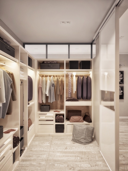 Дизайн гардеробной комнаты с естественным верхним освещением - Дизайн квартиры, ЖК Олимпия