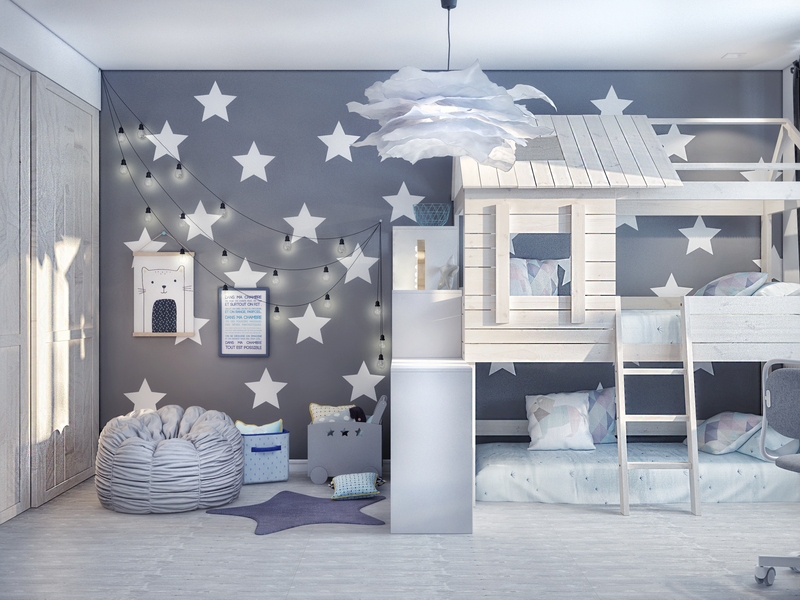 Акцентная черная стена в детской - Дизайн квартиры, ЖК Олимпия