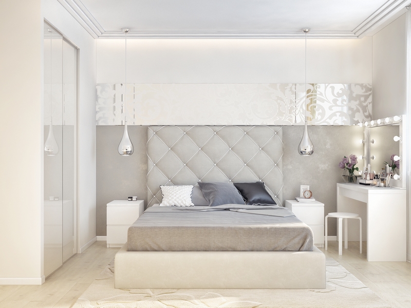 Нейтральная спальня в современном стиле с элементами гламура - Дизайн небольшой квартиры, г. Тюмень, ул.Революции
