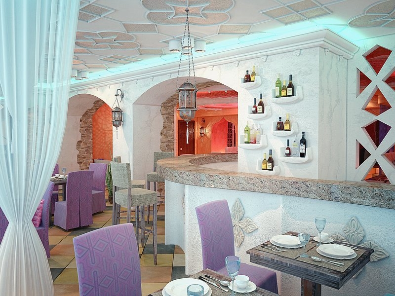 Арка, облицованная декоративным камнем - Дизайн интерьера кафе «Маракеш»