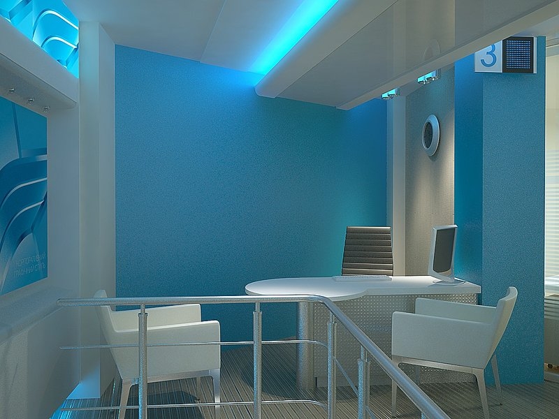 Потолки с подсветкой в офисе - Дизайн интерьера офиса в синих тонах