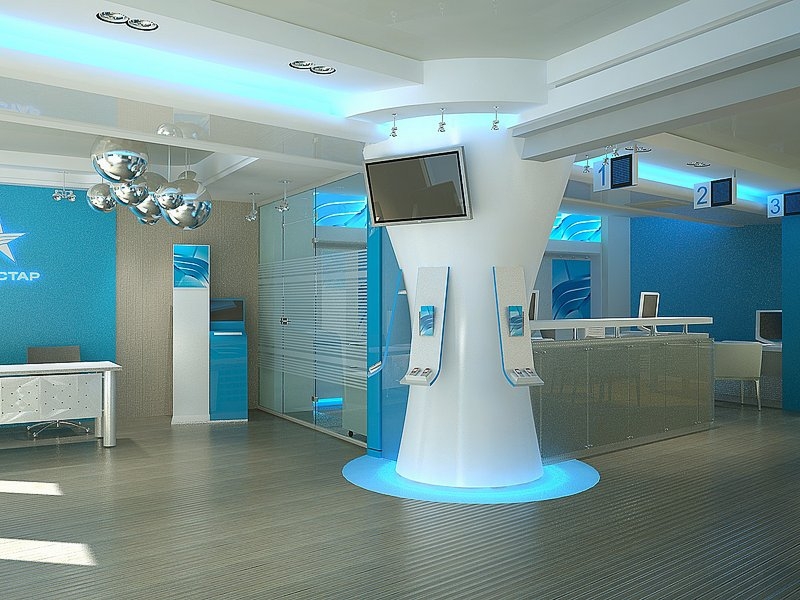 Встроенная в пол подсветка - Дизайн интерьера офиса в синих тонах