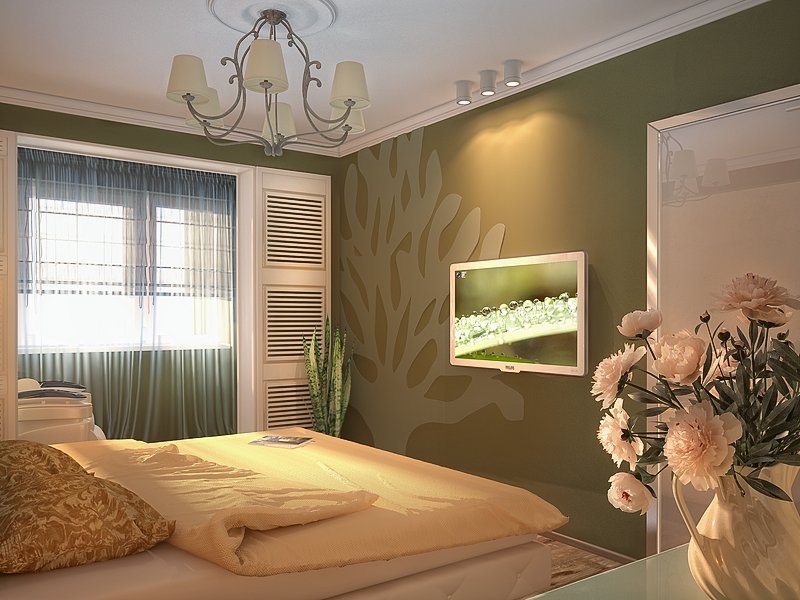 Спальня с декором на стене - Дизайн интерьера квартиры г. Салехард ул. Свердлова