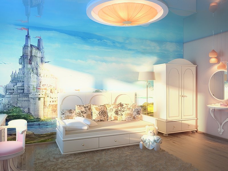 Детская комната с росписью на стене - Дизайн интерьера квартиры г. Салехард ул. Свердлова