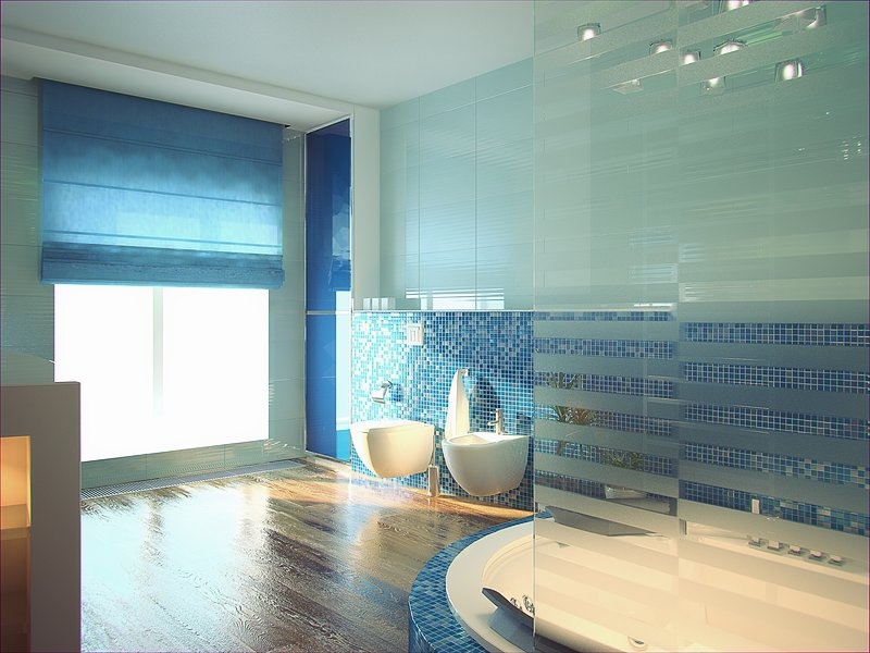 Ванная комната со стеклянной матированной перегородкой  - Дизайн интерьера квартиры г. Тюмень ул. Артамонова
