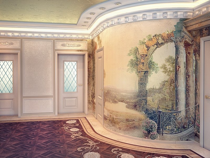 Холл с фреской на стене - Дизайн интерьера квартиры г. Тюмень ул. Логунова