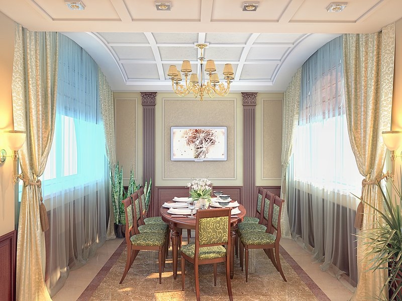 Столовая с декоративными колоннами - Дизайн интерьера квартиры г. Тюмень ул. Логунова