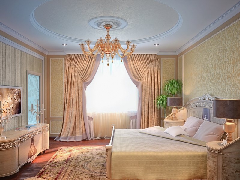 Спальня с сочетанием на стенах краски и обоев - Дизайн интерьера квартиры г. Тюмень ул. Логунова