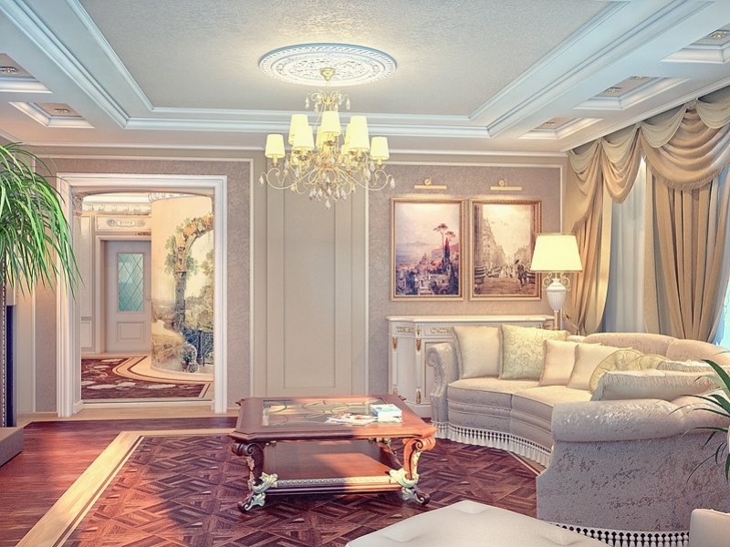 Гостиная с классическим декором - Дизайн интерьера квартиры г. Тюмень ул. Логунова