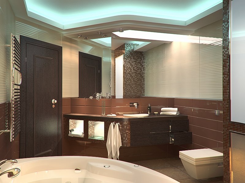 Ванная комната с сочетанием плитки и мозаики - Дизайн интерьера квартиры г. Тюмень ул. Малыгина