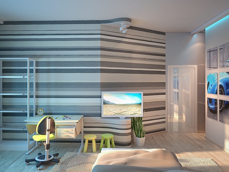 Детская комната с сочетанием краски и обоев - Дизайн интерьера квартиры г. Тюмень ул. Пржевальского