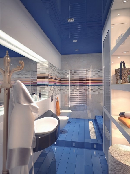 Ванная комната с сочетанием разной плитки - Дизайн интерьера квартиры г. Тюмень ул. Челюскинцев