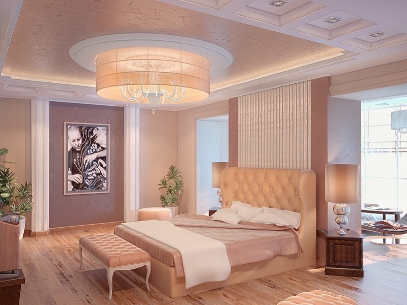 Спальня с нишами на потолке - Дизайн интерьера квартиры г. Тюмень ул. Ямская