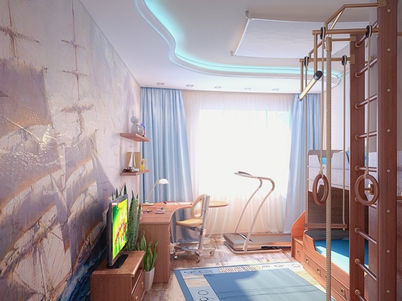 Детская комната с росписью на стене - Дизайн интерьера квартиры г. Тюмень ул. Ямская