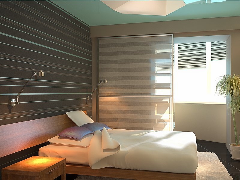 Спальня со стеклянной перегородкой - Дизайн интерьера квартиры г. Тюмень ул. Ямская-Болотникова
