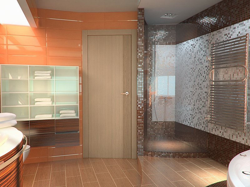 Ванная комната с сочетанием мозаики и плитки на стенах - Дизайн интерьера квартиры г. Тюмень ул. Гольцова