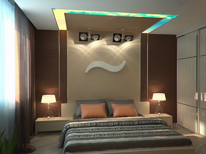 Спальня с декоративным оформлением изголовья кровати - Дизайн интерьера квартиры г. Тюмень ул. Гольцова
