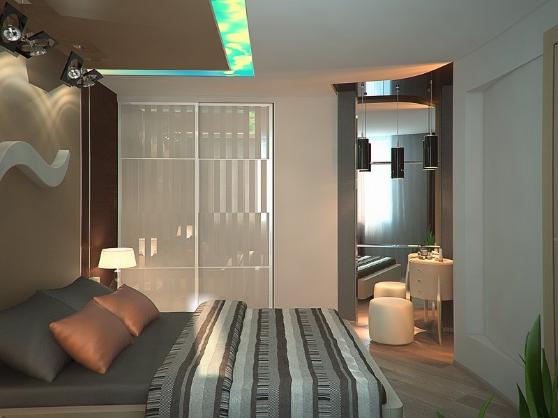 Спальня со встроенным шкафом - Дизайн интерьера квартиры г. Тюмень ул. Гольцова
