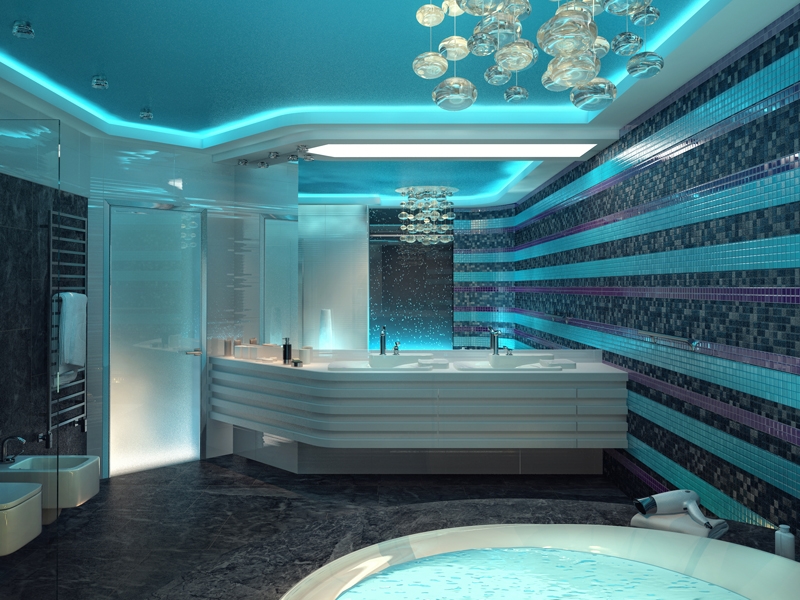 Сочетание различных цветов мозаики - Дизайн интерьера ванной комнаты