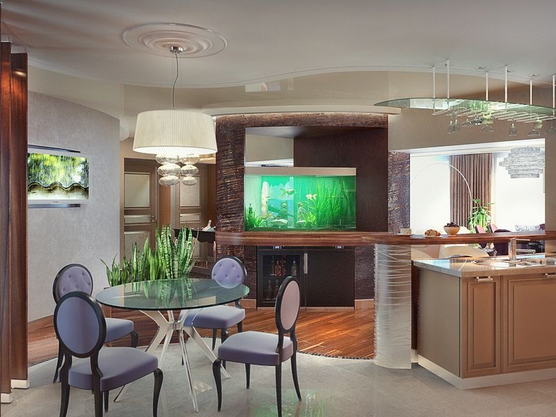 Кухня-столовая с аквариумом - Дизайн интерьера квартиры г. Тюмень ул. Матросова
